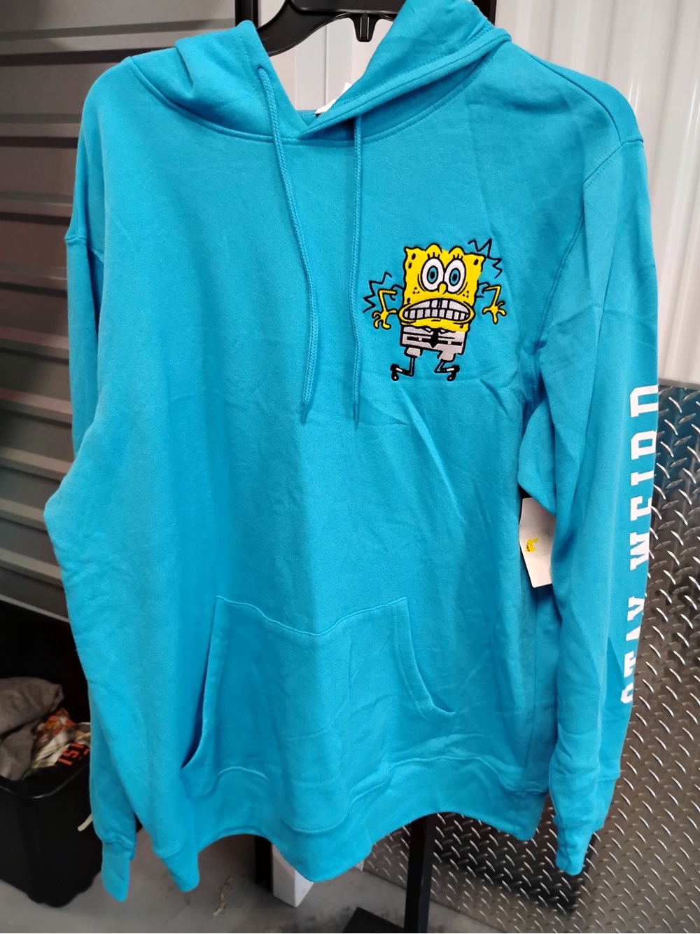 Men's Crewneck Hoodie Sweatshirt in Turquoise with Character Graphic